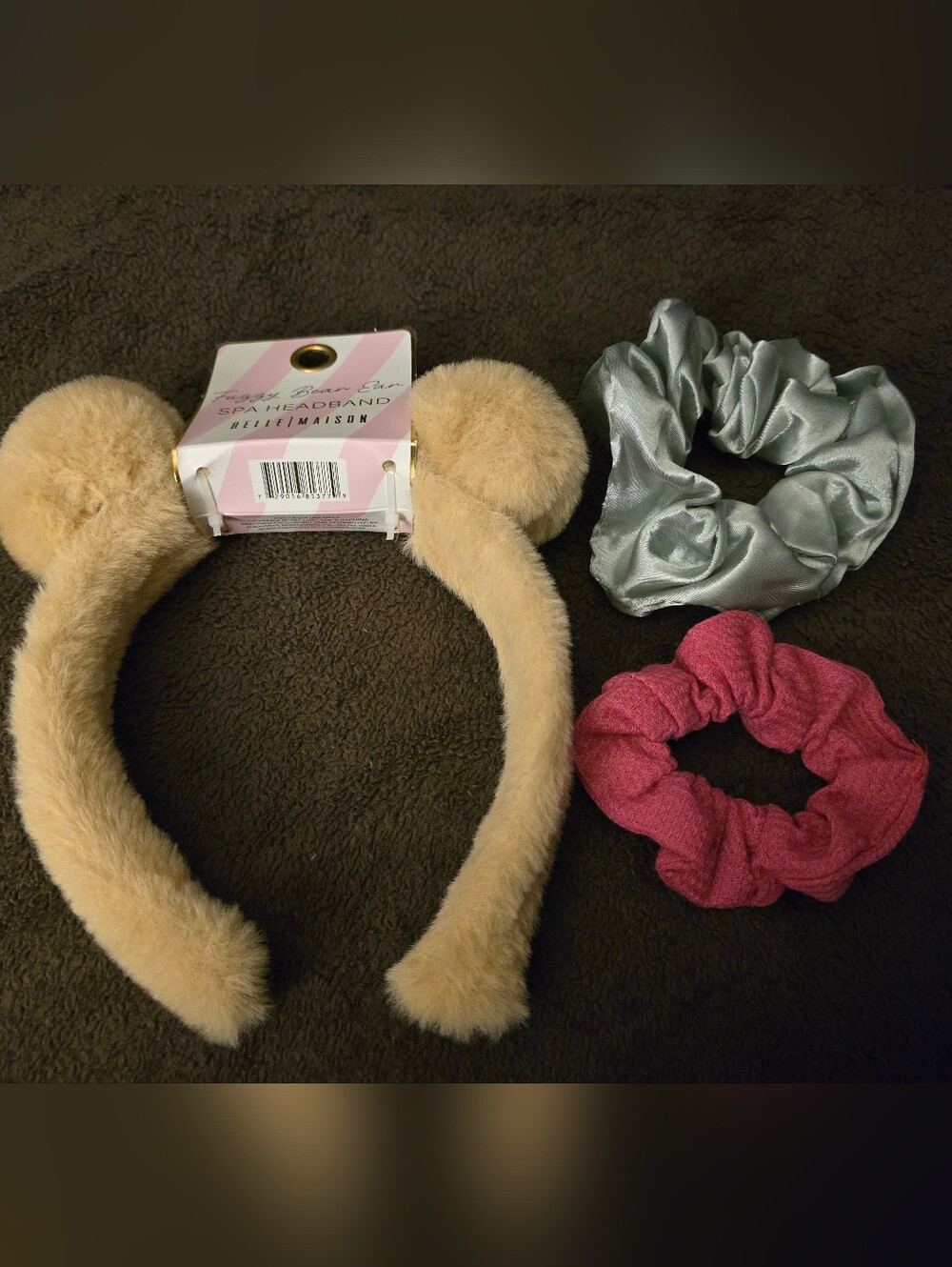 NEW Belle|Maison Brown Fuzzy Bear Ear Spa Headband X 2 New Hair Scrunchies - Picture 5 of 6